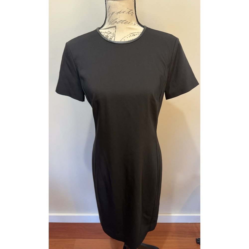 Polo Ralph Lauren Black Womens Sleveless Wool Sheath Dress Leather Trim Sz 4‎